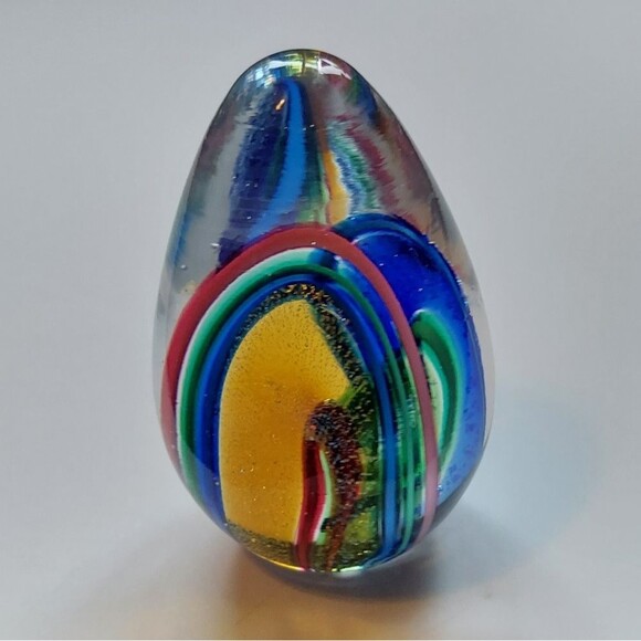 Glass Eye Studio Paperweight 2-1/2" Egg Dichroic Infinity #268S Hand Blown Glass - Picture 7 of 8
